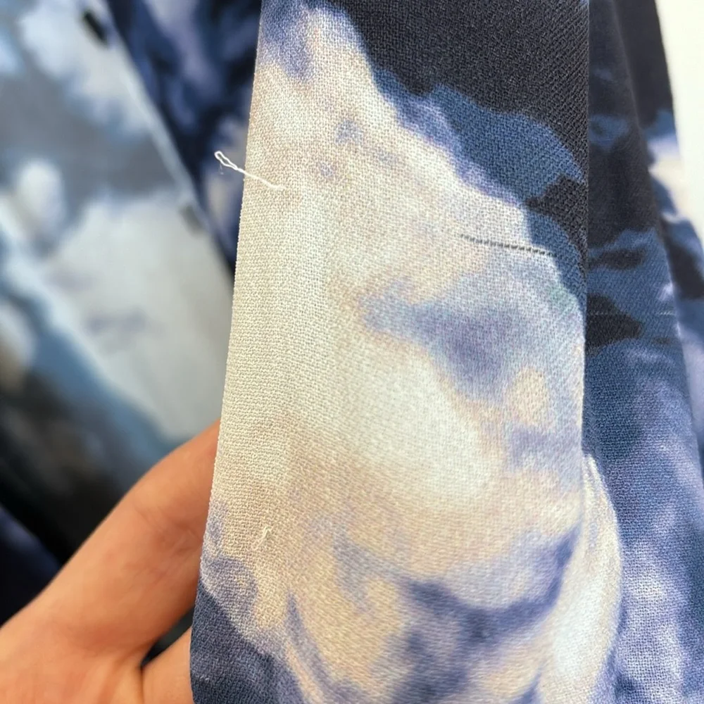Kate Spade New York Long Sleeve Printed Crepe Blouse in “Blue Dusk”